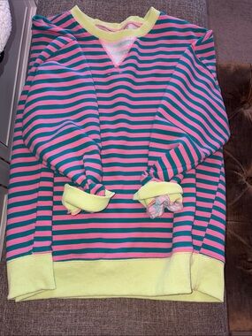 Striped Pink & Teal & yellow we the free sweater medium